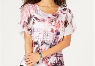 Jm Collection Top com mangas bufantes e babados, rosa, tamanho M