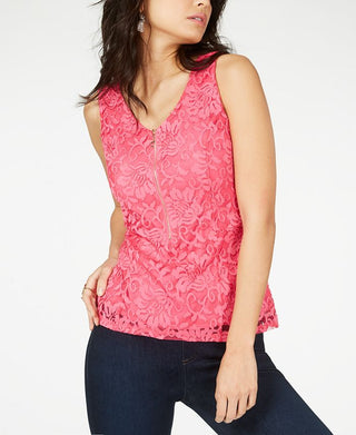 Blusa Thalia Sodi com zíper frontal e renda rosa, tamanho XS