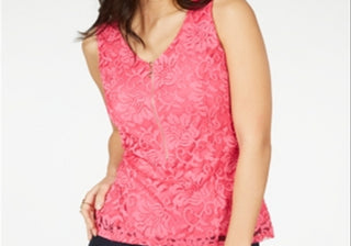 Blusa Thalia Sodi com zíper frontal e renda rosa, tamanho XS