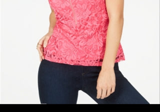 Blusa Thalia Sodi com zíper frontal e renda rosa, tamanho XS