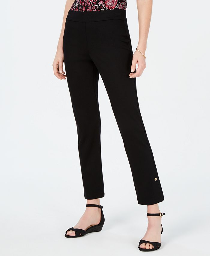 Calça feminina justa com bainha de pressão JM Collection, preta, tamanho médio