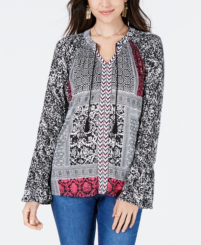 Blusa camponesa com estampa de manga sino e estampa pequena Style &amp; Co., vários tamanhos P/M
