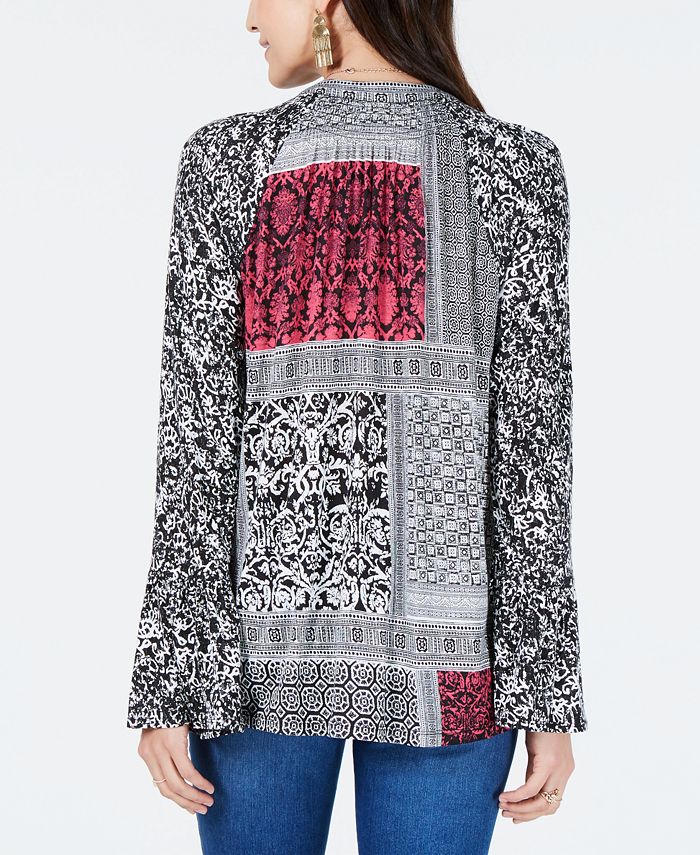 Blusa camponesa com estampa de manga sino e estampa pequena Style &amp; Co., vários tamanhos P/M