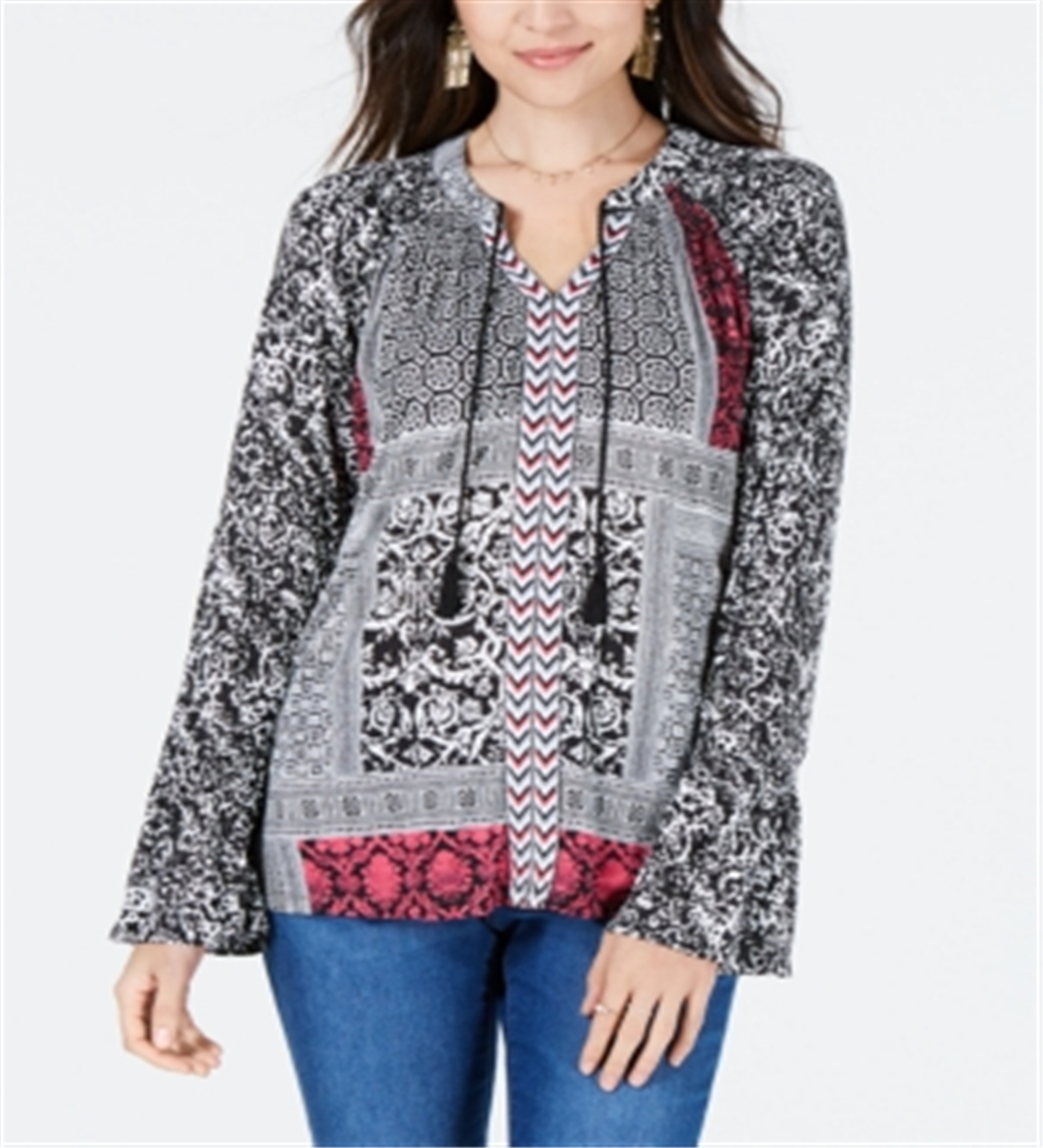 Blusa camponesa com estampa de manga sino e estampa pequena Style &amp; Co., vários tamanhos P/M