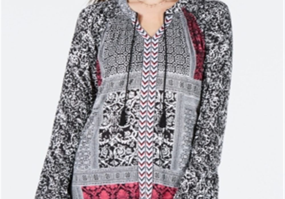 Blusa camponesa com estampa de manga sino e estampa pequena Style &amp; Co., vários tamanhos P/M
