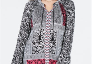 Blusa camponesa com estampa de manga sino e estampa pequena Style &amp; Co., vários tamanhos P/M