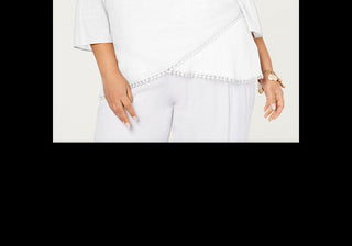 Jm Collection Plus Size Crossover-Hem Colar Top Branco Tamanho 1X