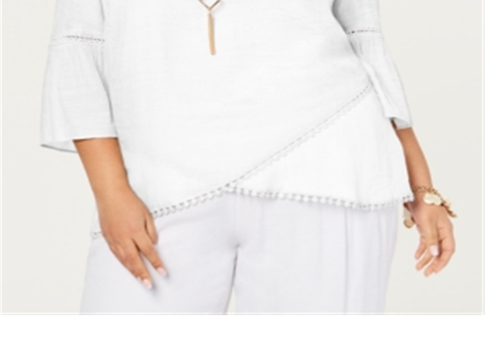 Jm Collection Plus Size Crossover-Hem Colar Top Branco Tamanho 1X