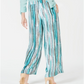 Calça feminina estampada de perna larga JM Collection, azul, tamanho X-G