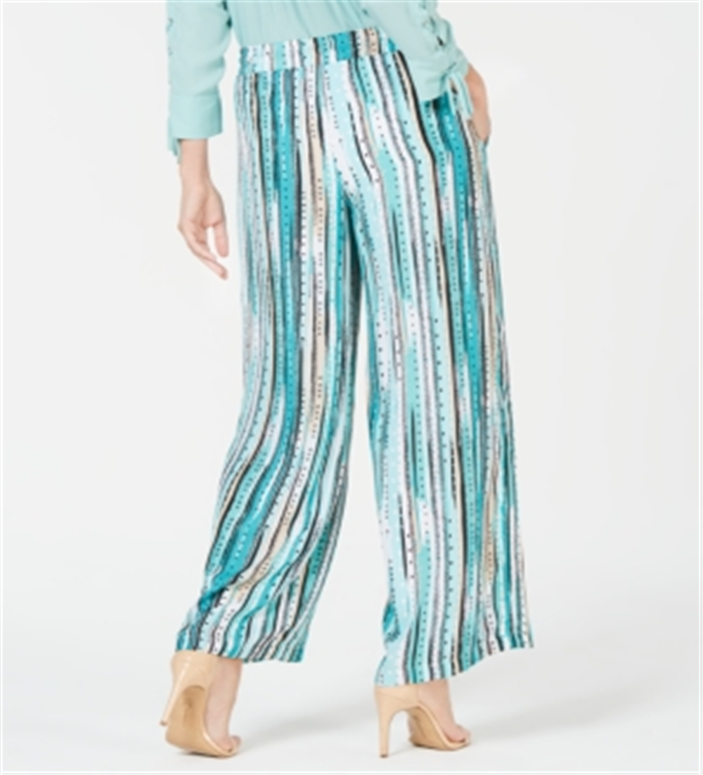 Calça feminina estampada de perna larga JM Collection, azul, tamanho X-G
