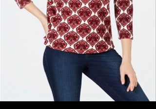 Charter Club Petite Listrado Algodão Botão Ombro Top Vermelho Tamanho PL