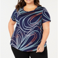 Camiseta estampada feminina JM Collection azul tamanho 0X
