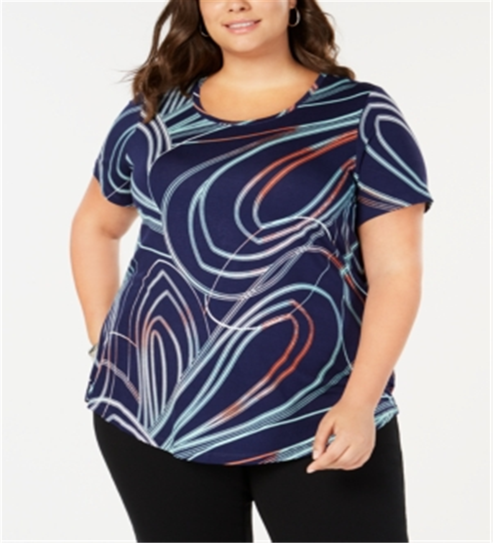 Camiseta estampada feminina JM Collection azul tamanho 0X