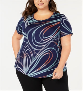 Camiseta estampada feminina JM Collection azul tamanho 0X