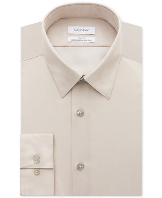 Camisa social masculina Calvin Klein Steel Slim Fit, sem passar roupa, com gola espinha de peixe, tamanho marrom, 16,5 x 32-33