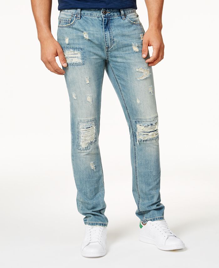Calça jeans masculina American Rag Vintage Wash Distressed Azul Tamanho 32x30