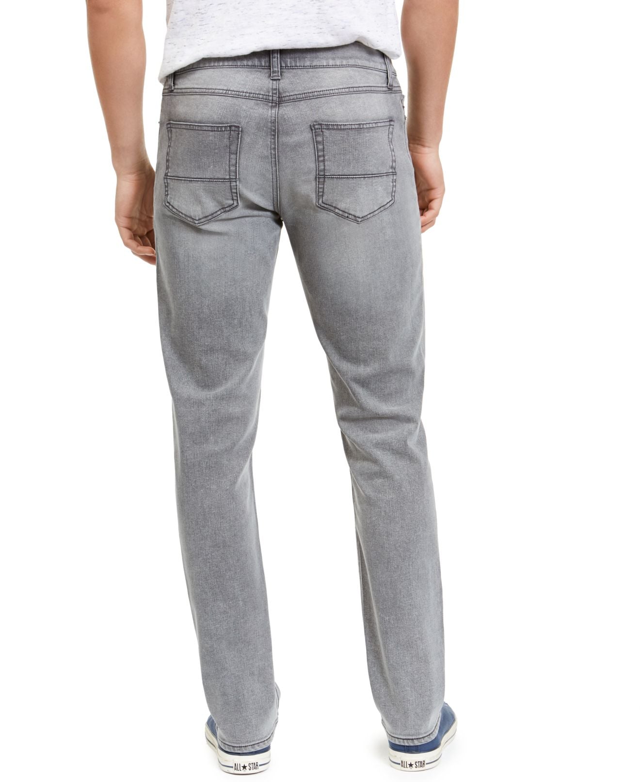 Calça jeans masculina American Rag Iron Stretch reciclada com rebite cinza tamanho 29x30