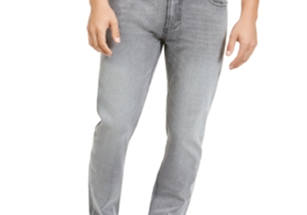 Calça jeans masculina American Rag Iron Stretch reciclada com rebite cinza tamanho 29x30