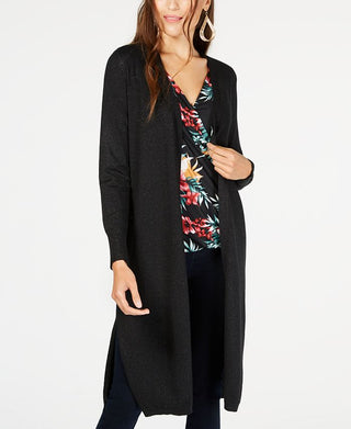 Thalia Sodi Cardigan Lurex Duster Feminino Preto Tamanho XX-G