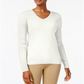 Karen Scott Suéter feminino de algodão com decote em V, branco, tamanho XX-G