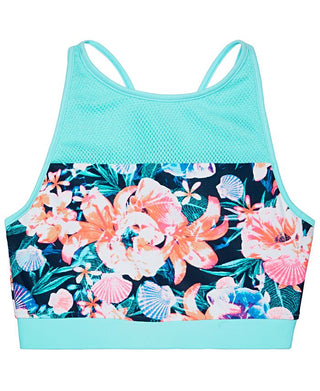 Top de biquíni com estampa floral ID Ideology Big Girl, azul, tamanho pequeno