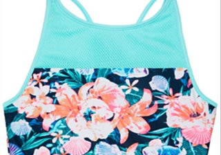 Top de biquíni com estampa floral ID Ideology Big Girl, azul, tamanho pequeno