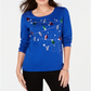 Blusa feminina Karen Scott de algodão com lantejoulas e luzes natalinas, azul, tamanho extragrande