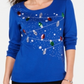 Blusa feminina Karen Scott de algodão com lantejoulas e luzes natalinas, azul, tamanho extragrande