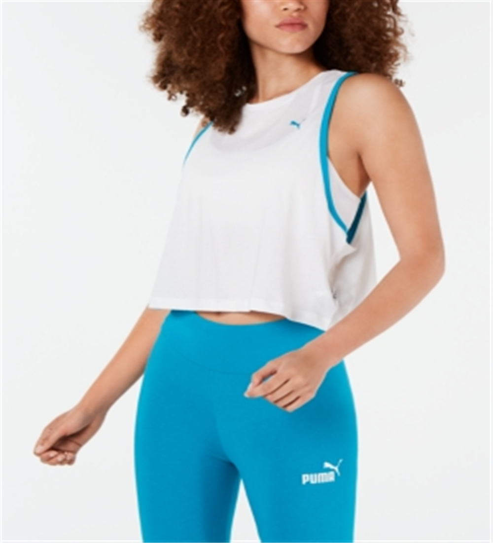 Camiseta regata cropped Puma Racerback feminina, branca, tamanho grande