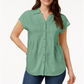 Blusa plissada com mangas e punhos Style &amp; Co feminina, verde, tamanho grande
