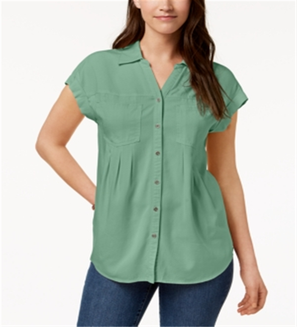 Blusa plissada com mangas e punhos Style &amp; Co feminina, verde, tamanho grande