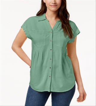 Blusa plissada com mangas e punhos Style &amp; Co feminina, verde, tamanho grande
