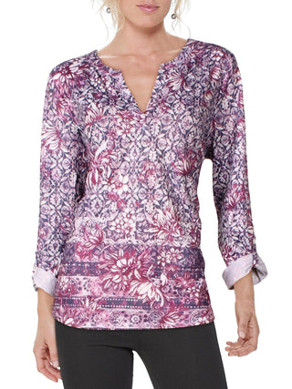 Blusa feminina estilo &amp; co com mangas bufantes e decote aberto, roxa, tamanho extragrande