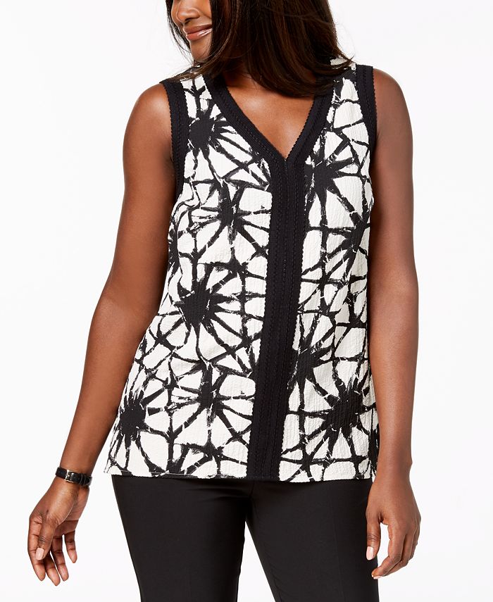 JM Collection Blusa texturizada estampada feminina preta tamanho X-G