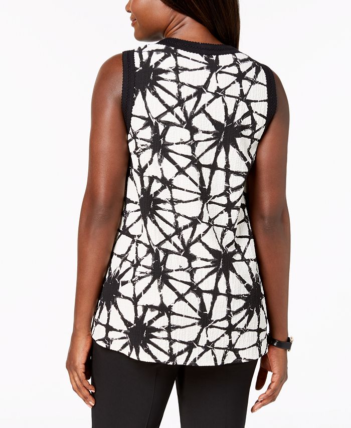 JM Collection Blusa texturizada estampada feminina preta tamanho X-G