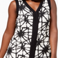 JM Collection Blusa texturizada estampada feminina preta tamanho X-G