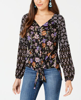 Blusa feminina com estampa floral Style &amp; Co, preta, tamanho grande