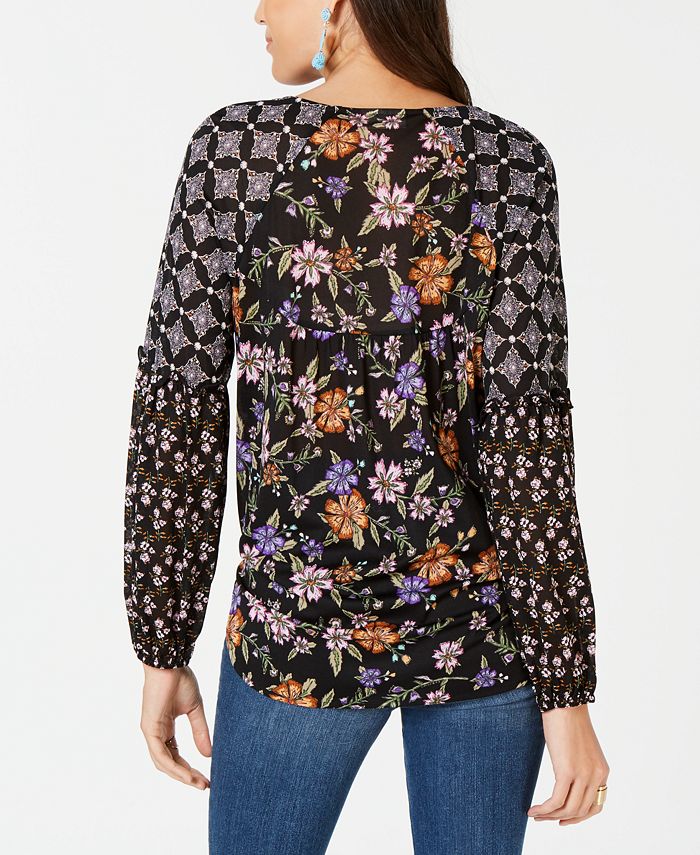 Blusa feminina com estampa floral Style &amp; Co, preta, tamanho grande
