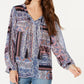 Blusa feminina estilo &amp; co com estampa de borla e amarração, azul, tamanho médio