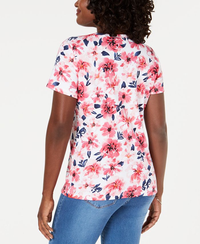 Karen Scott Top Henley Estampado Feminino Vermelho Tamanho X-S