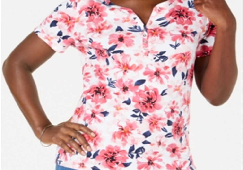 Karen Scott Top Henley Estampado Feminino Vermelho Tamanho X-S