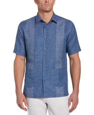 Camisa listrada tingida com fio Guayabera masculina Cubavera, azul, tamanho P