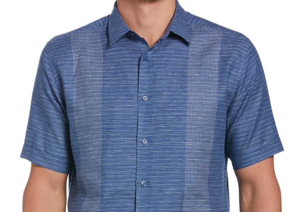 Camisa listrada tingida com fio Guayabera masculina Cubavera, azul, tamanho P