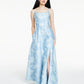 Vestido de noite floral brocado azul tamanho 4