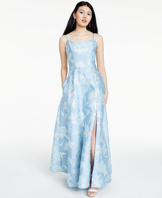 Vestido de noite floral brocado azul tamanho 4