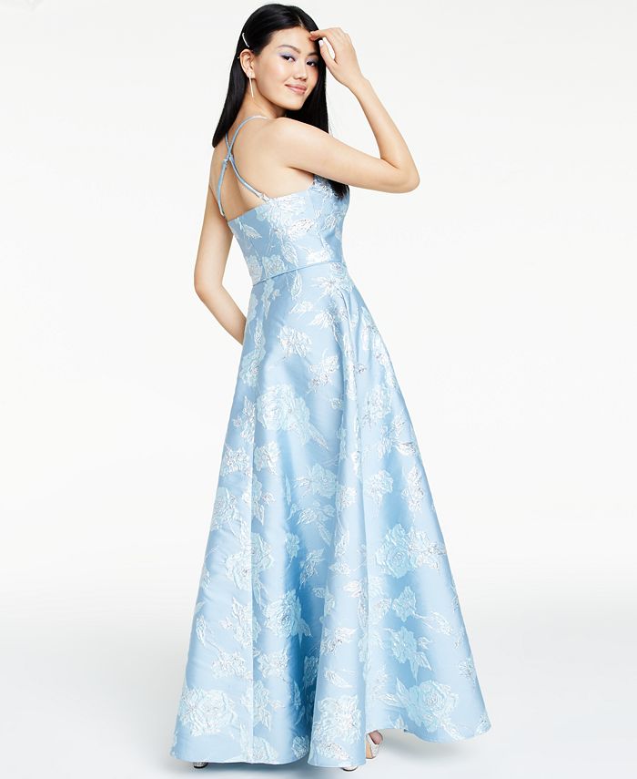 Vestido de noite floral brocado azul tamanho 4