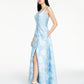 Vestido de noite floral brocado azul tamanho 4