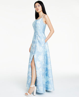 Vestido de noite floral brocado azul tamanho 4