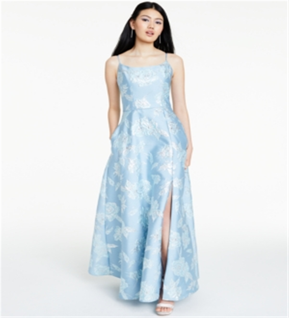 Vestido de noite floral brocado azul tamanho 4