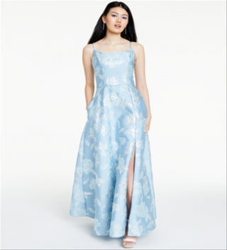 Vestido de noite floral brocado azul tamanho 4